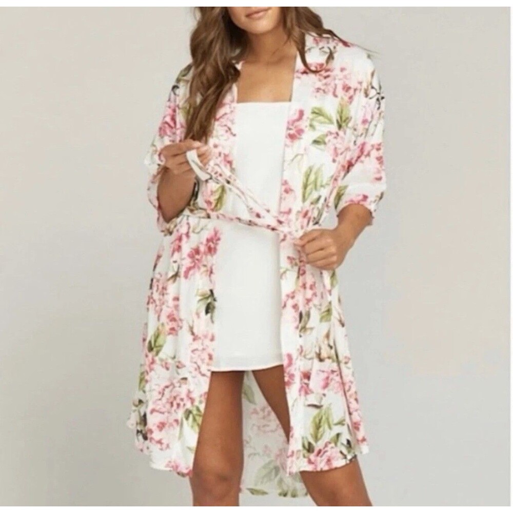 Show Me Your Mumu One Size Brie Garden of Blooms Floral Kimono Belted Robe Pink